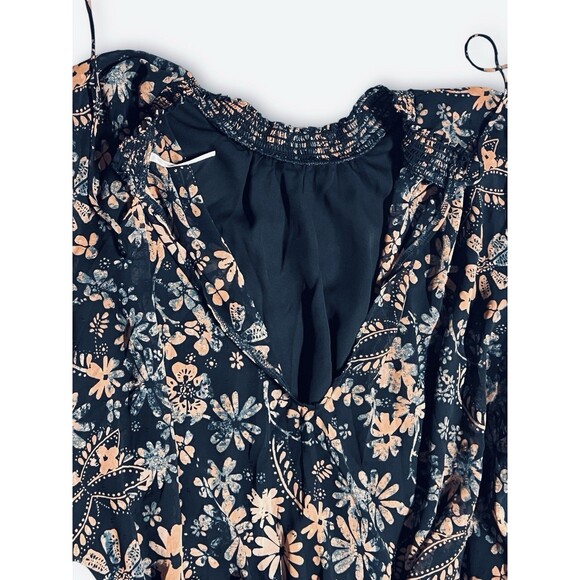 Free People Clarissa Blouse Sheer Juliet Sleeve Black Tan Floral Women’s Medium - Picture 4 of 16